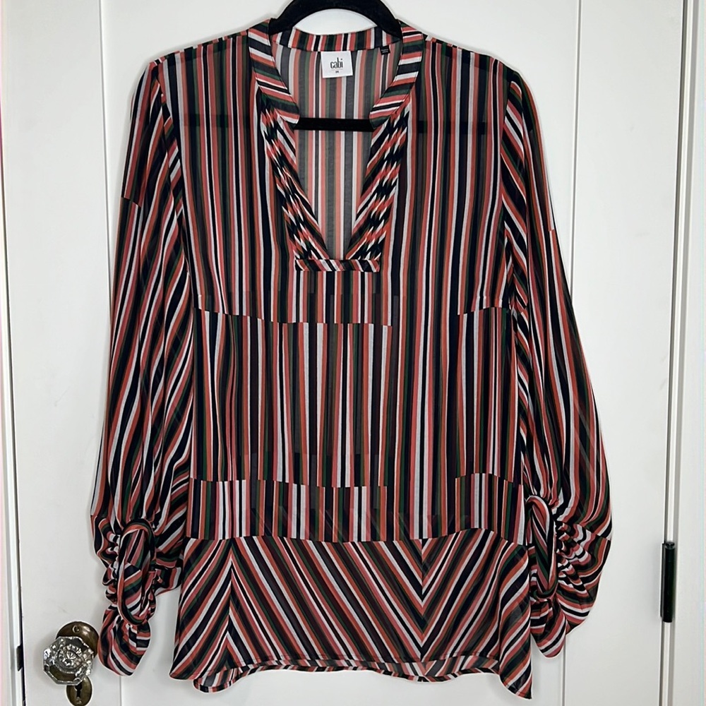 🕶️Ultimate Multicolor Blue/Green/orange Stripe Blouse blouson cabi 5519 M - Picture 3 of 8